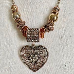 Chunky Artisan Heart Charm Necklace 19”